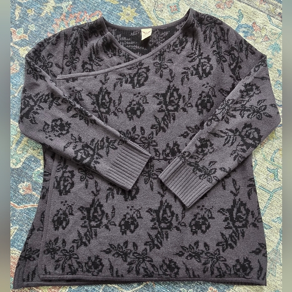 Faded Glory Black Gray Floral Knit Open Front Waterfall Cardigan Women's 1X - Picture 8 of 8